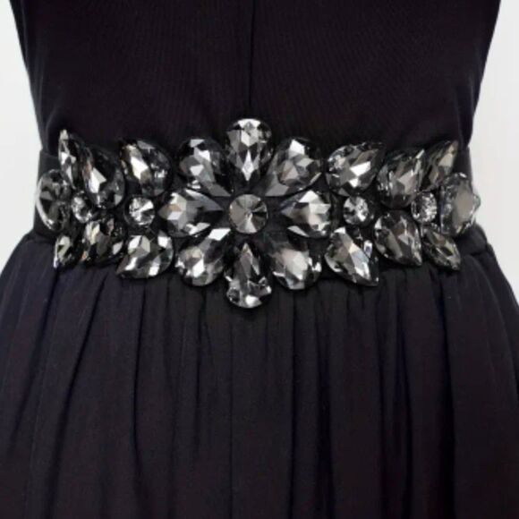 Ornate Rhinestone Black Victorian Stretch Wide Belt - Picture 4 of 5